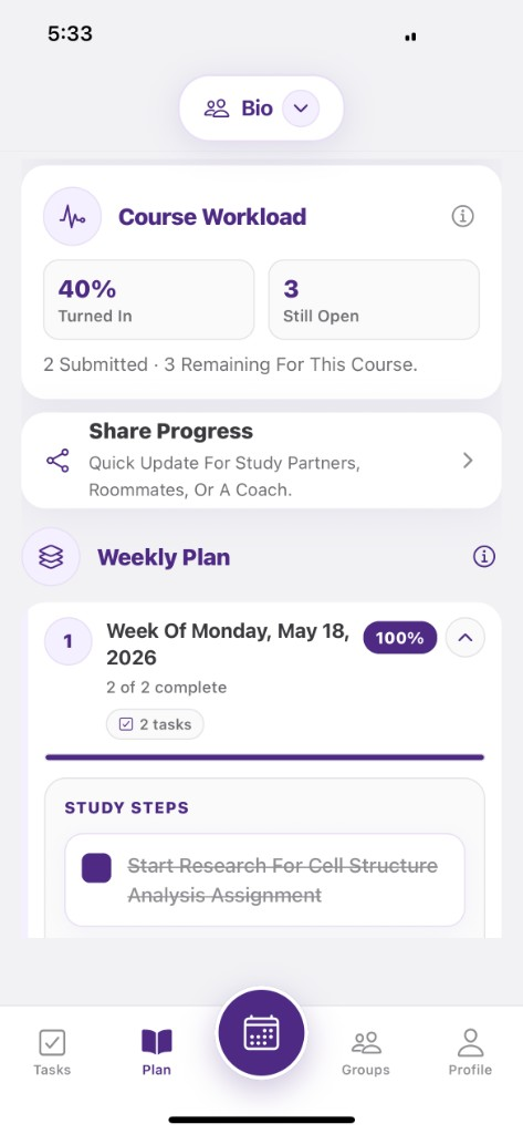 CourseQ weekly study plan